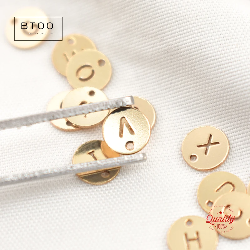 Real 14K Gold Filled 6MM Round Letter Charm for Jewelry Making DIY
