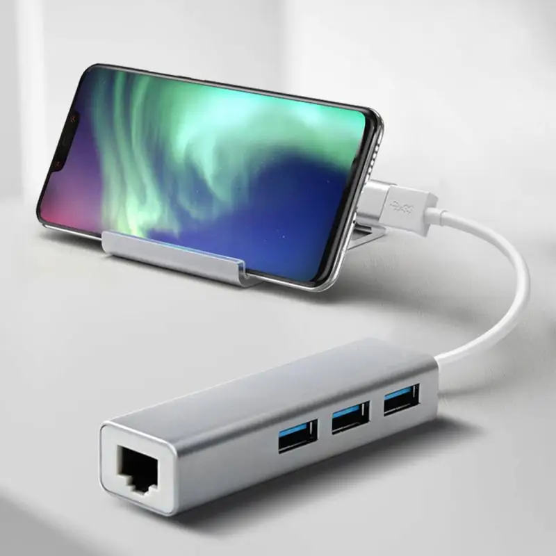 Aluminum Alloy HDMI-compatible Splitter 5 In 1 5gbps Usb Type C To Ethernet Adapter Rj45 1080p@60hz Rj45 Dongle 3 Usb Ports