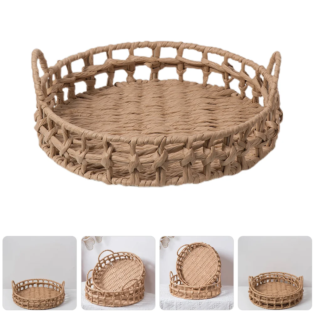 

Woven Storage Basket Desktop Bread Shelf Paper Rope Weaving For Organizing Decor Fruit