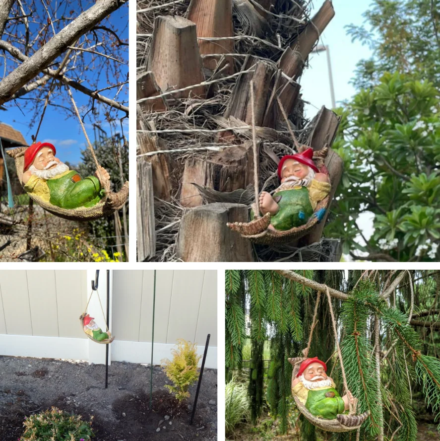 Outdoor Garden Yard Decoration Hanging Cute Gnome Dwarf Statue