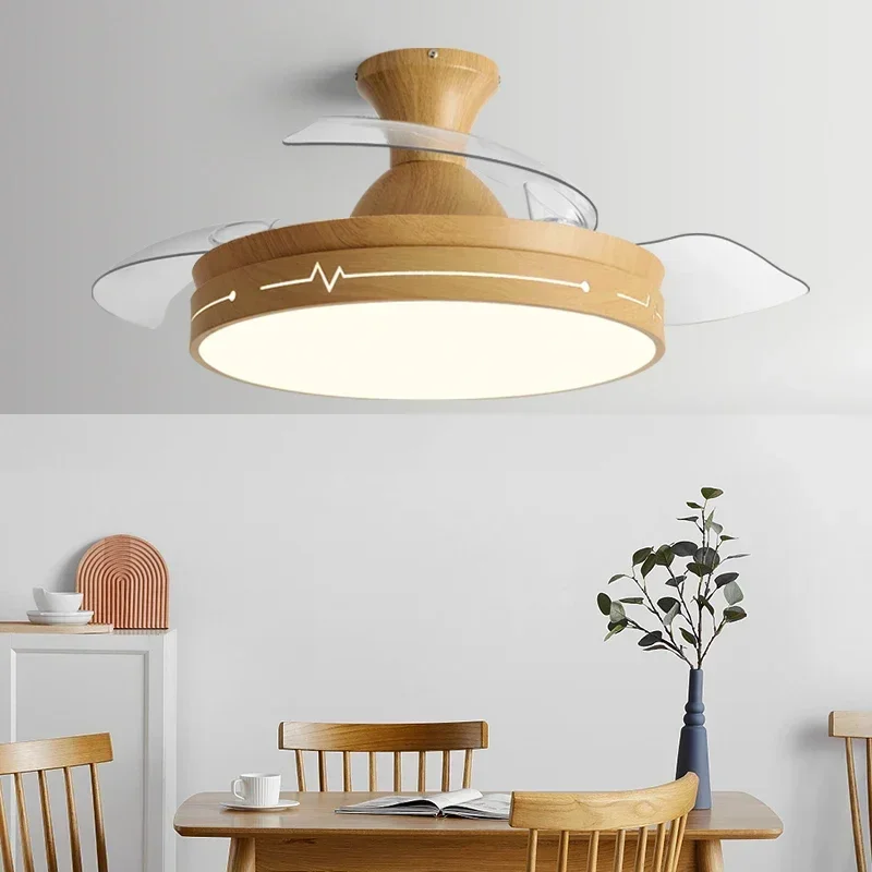 

Hidden DC Moter Ceiling Fan Light The Bedroom Restaurant Living Room Household Fan Llights Ceiling Fan with Light and Control