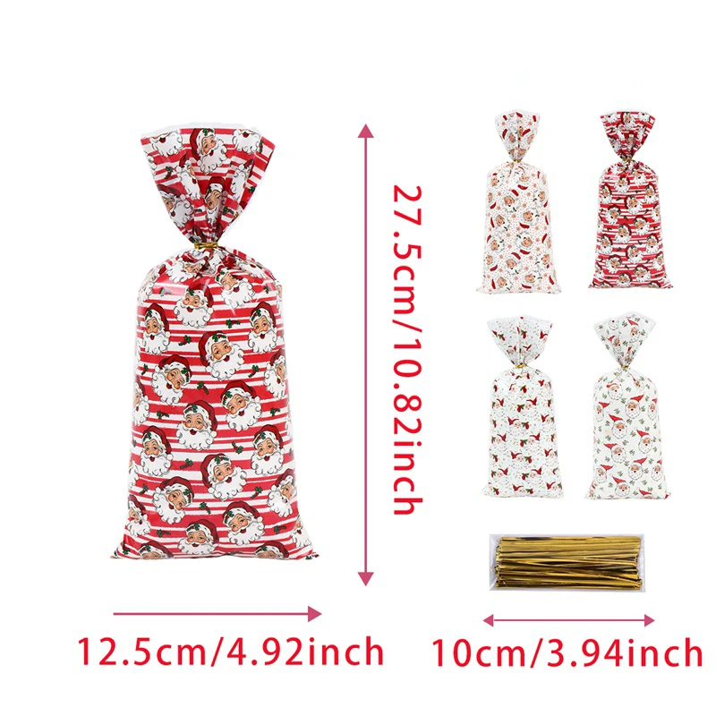 thumbnail image 1 of 25/50/100 bolsas de regalo para galletas y dulces navideños, 2024, decoraciones navideñas para el hogar, suministros para fiestas de Año Nuevo, 1 of 5