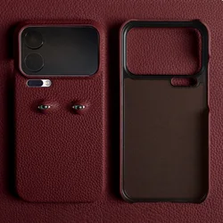 Unique Eye Design Genuine Leather Phone Shell - Personal Back Protective Case for Xiaomi 13 Ultra (Saddle Red 6212)