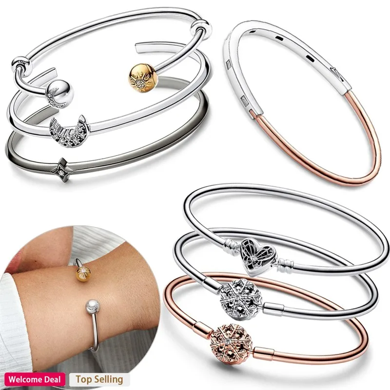 high quality original 925 sterling silver brilliant love heart snake women s classic sign bracelet wedding diy charm jewelry 2023 New 925 Silver Suitable for Original Women's Charm Love Heart Snow Flower Women's Bright Moon Sign Bracelet DIY Jewelry