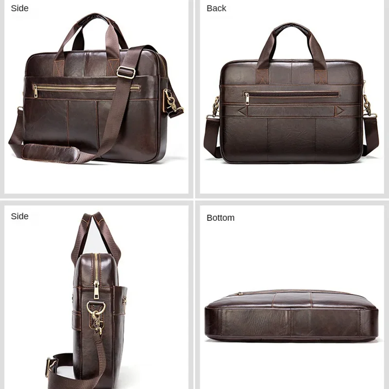 Men's Briefcase Casual Genuine Leather Handbag Business 14 Inch Laptop Bag Vintage Single Shoulder Crossbody Shoulder Bag