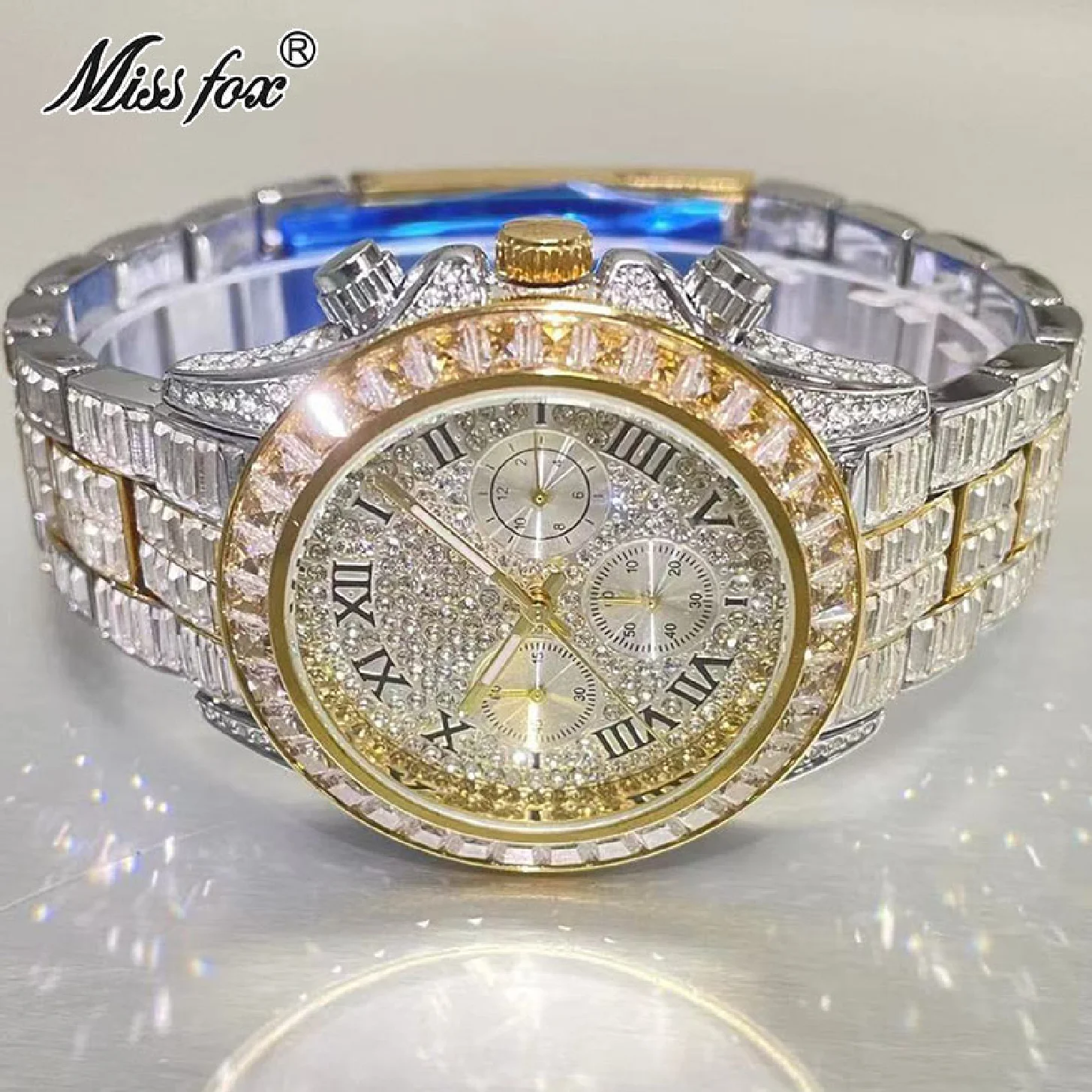 

Hip Hop Brand New Luxury Gold Watch For Men Fashion Iced Out Waterproof Wrist Watches Moissanite Clocks Male Gift Reloj Hombre