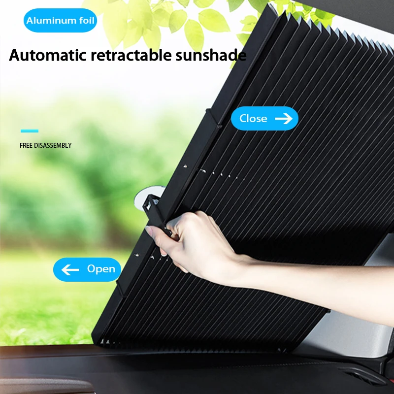 Car Retractable Windshield Sunshade with Suction Cups Folding Front Rear Window Sun Shade Summer UV Blocking Sun Protective
