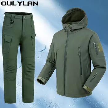 Oulylan Waterproof Suits Fishing Warm Hiking Camping Tracksuits Set Hood Coat S-4XL Winter Autumn Tactical Jackets Elastic Men 4
