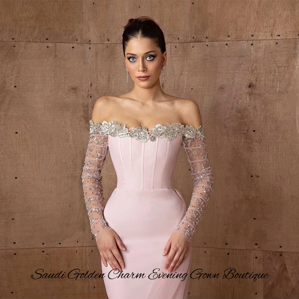 Maßgeschneidertes Abendkleid mit Meerjungfrau-Applikationen, hochwertiger Tüll mit langen Ärmeln, Partykleid, elegant, schulterfrei, Promi-Kleider – Detail 7