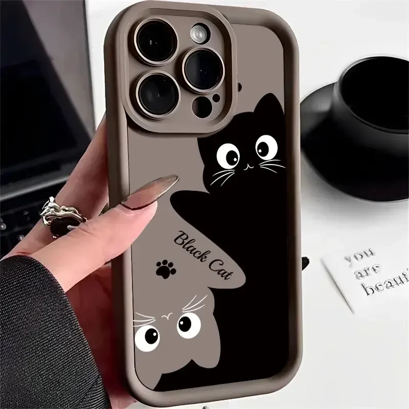 Shockproof Soft Silicone Phone Case with Cute Cartoon Cat Design