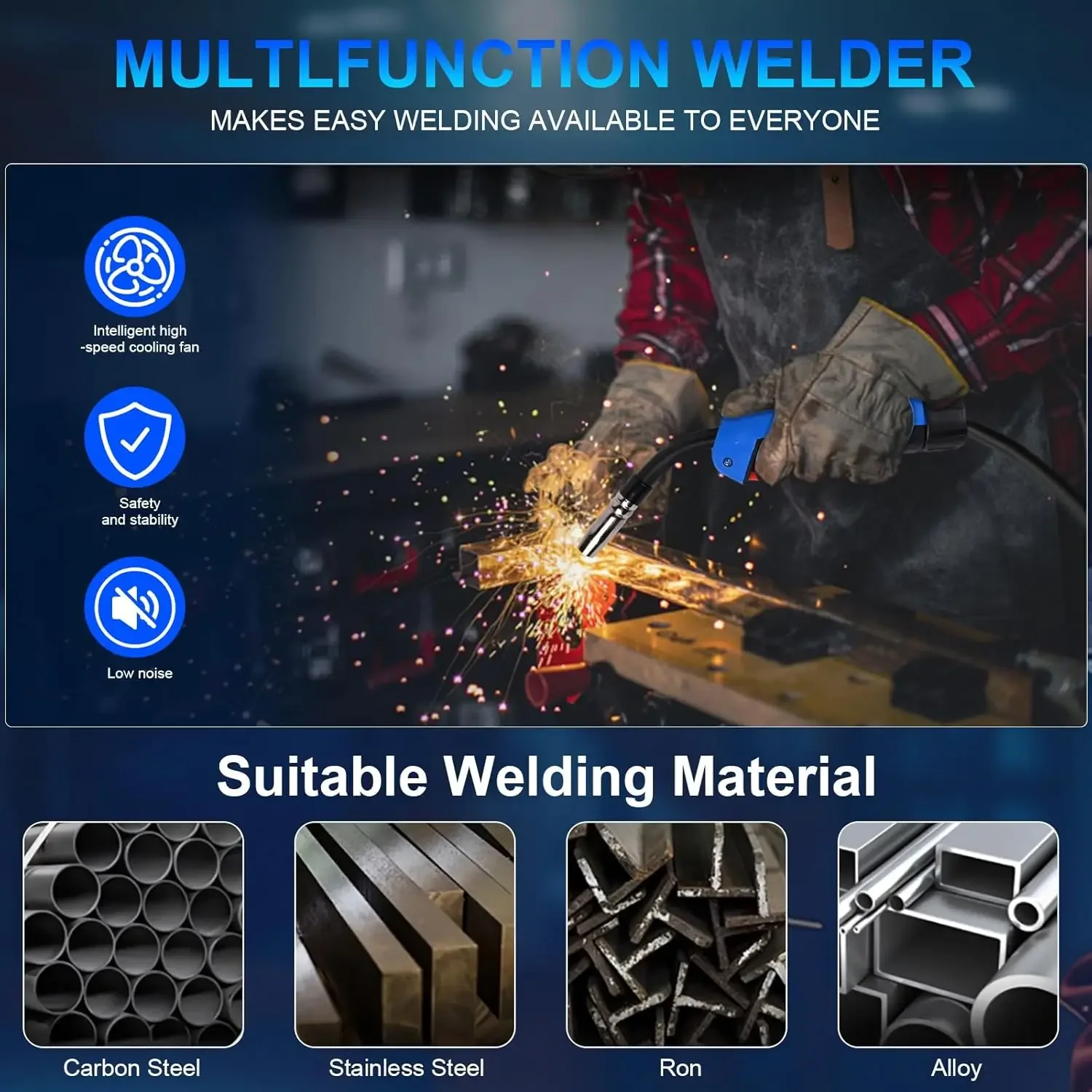 MIG Welder, 250Amp 6 in 1 Gas/Gasless Flux Core MIG/Stick/Lift TIG/Spot welding/Spool Gun 120V/240V Aluminum Multi Process 3
