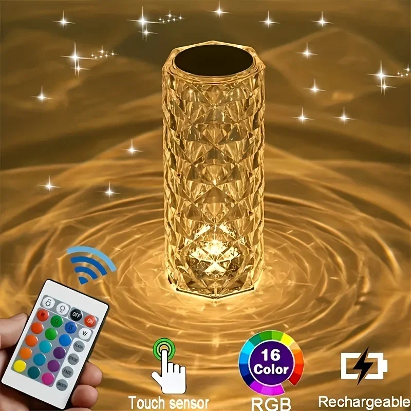 Dimmable Rose Diamond Table Lamp - Rechargeable LED Night Light by Store Open