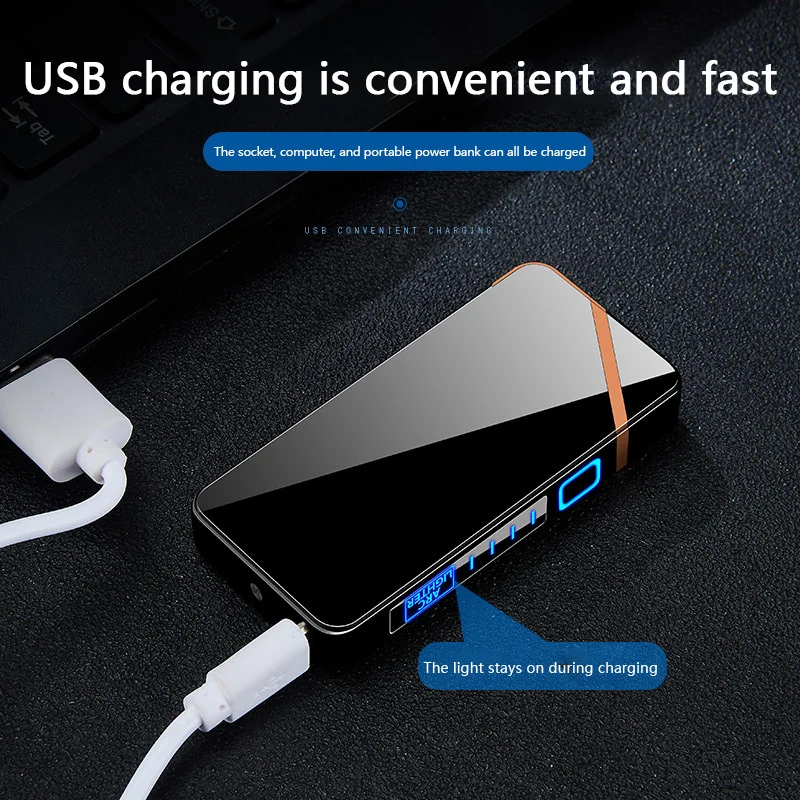 Metal Windproof Cigarette Lighter Portable Dual Arc Electric Flameless Plasma Touch Sensing Outdoor Cigar Gift for Men