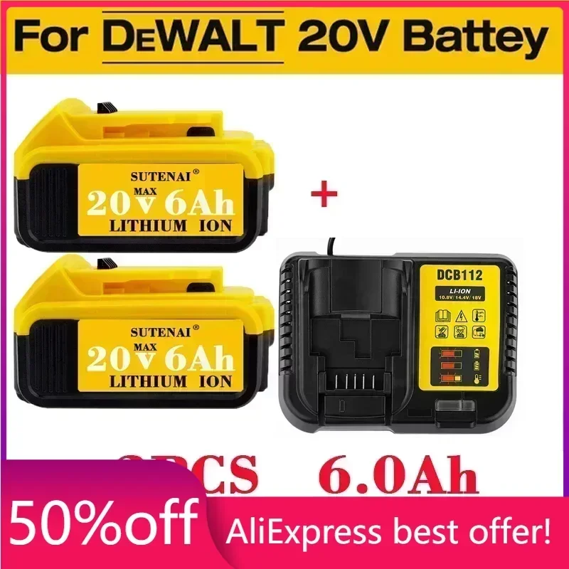 

2023 Upgrade DCB200 20V 6000mAh Battery , charger For Dewalt 18V DCB184 DCB200 DCB182 DCB180 DCB181 DCB182 DCB201 Tools Battery