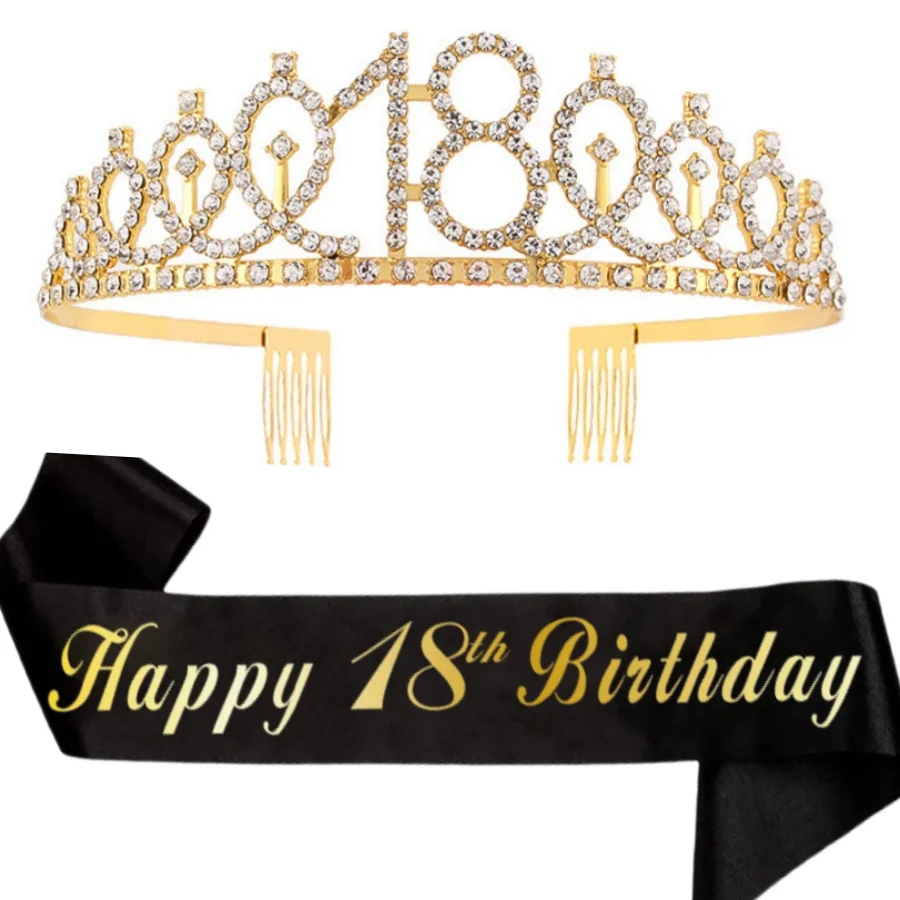 Geburtstags-Tiara Krone Schärpe für Frauen und Mädchen zum 16., 18., 21., 30., 40., 50., 60., 70., 80. Geburtstag, Party-Dekoration und Geschenke – Detail 3