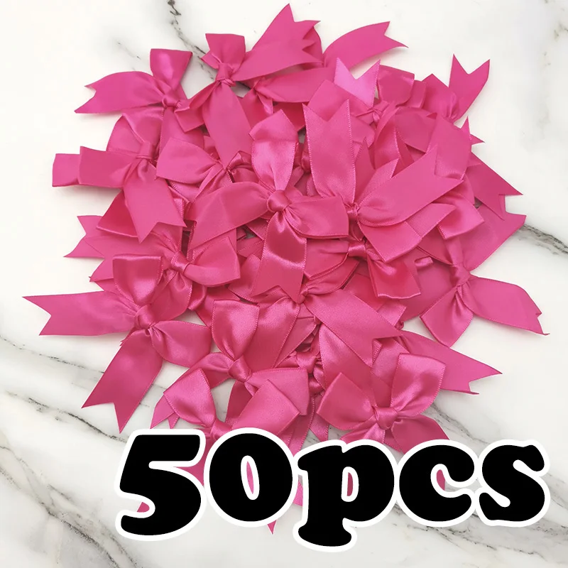 50-Piece Set of 1-Inch Fresh Pink Satin Ribbon Bows