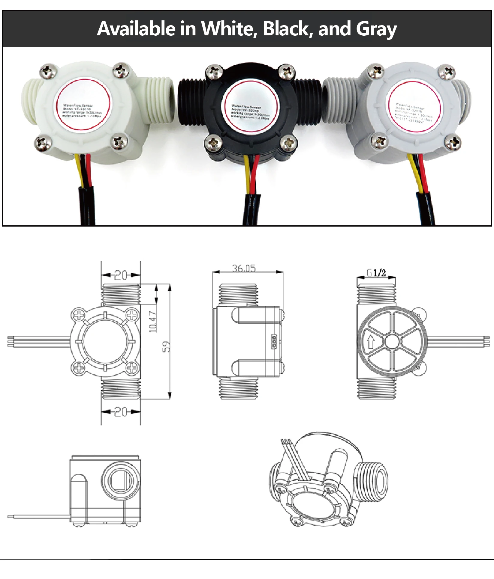 S201 G1/2 Hall Water Flow Sensor DC 5V Liquid Flow Meter for Water Purifier Heat
