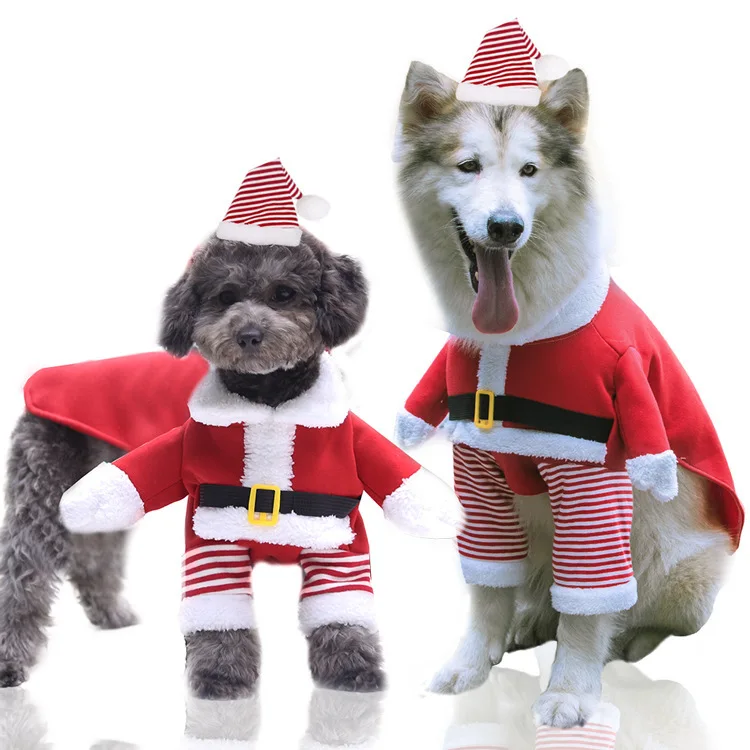 Pet Christmas Clothes Santa Claus Dog Costume Winter Puppy Coat Jacket Suit Cap Warm Cosplay Dogs Cats