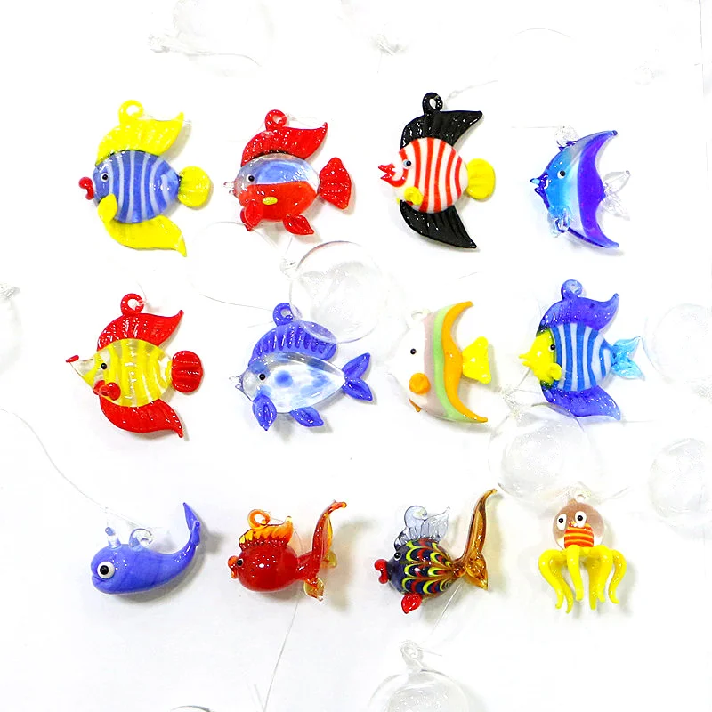 Handmade Art Sea Animal Statue Floating Miniature Glass Bubble Fish  Figurines Aquarium Decoration Ornaments Pendant Accessories