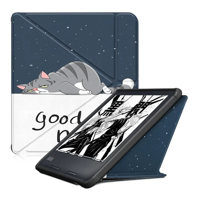 Origami Leather Case for KOBO Libra 2 N418 7 Inch eReader Funda Capa  Magnetic Auto Wake Sleep Cover Ebook Print Cats Sleepcover