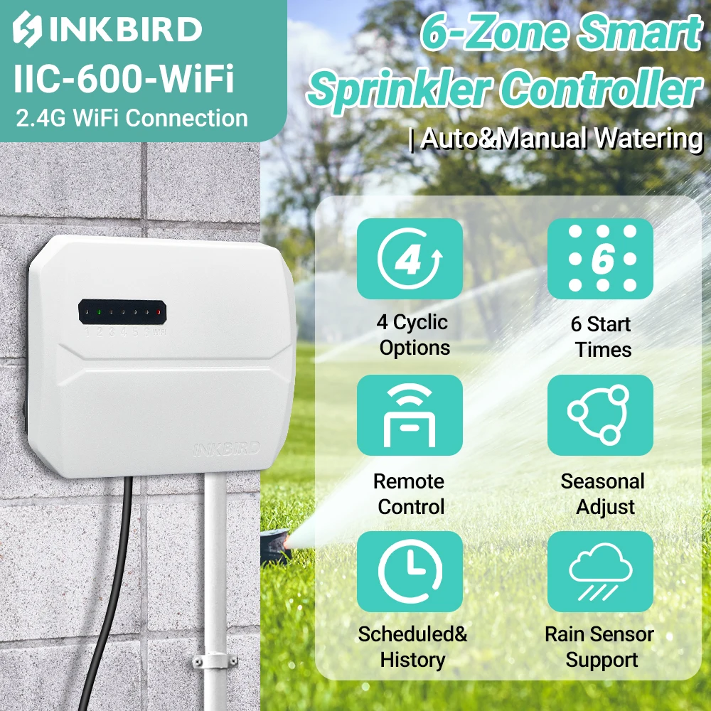 INKBIRD8Zone6ZoneControlWiFiSprinklerControllerSmartIrrigationTimerSupports
