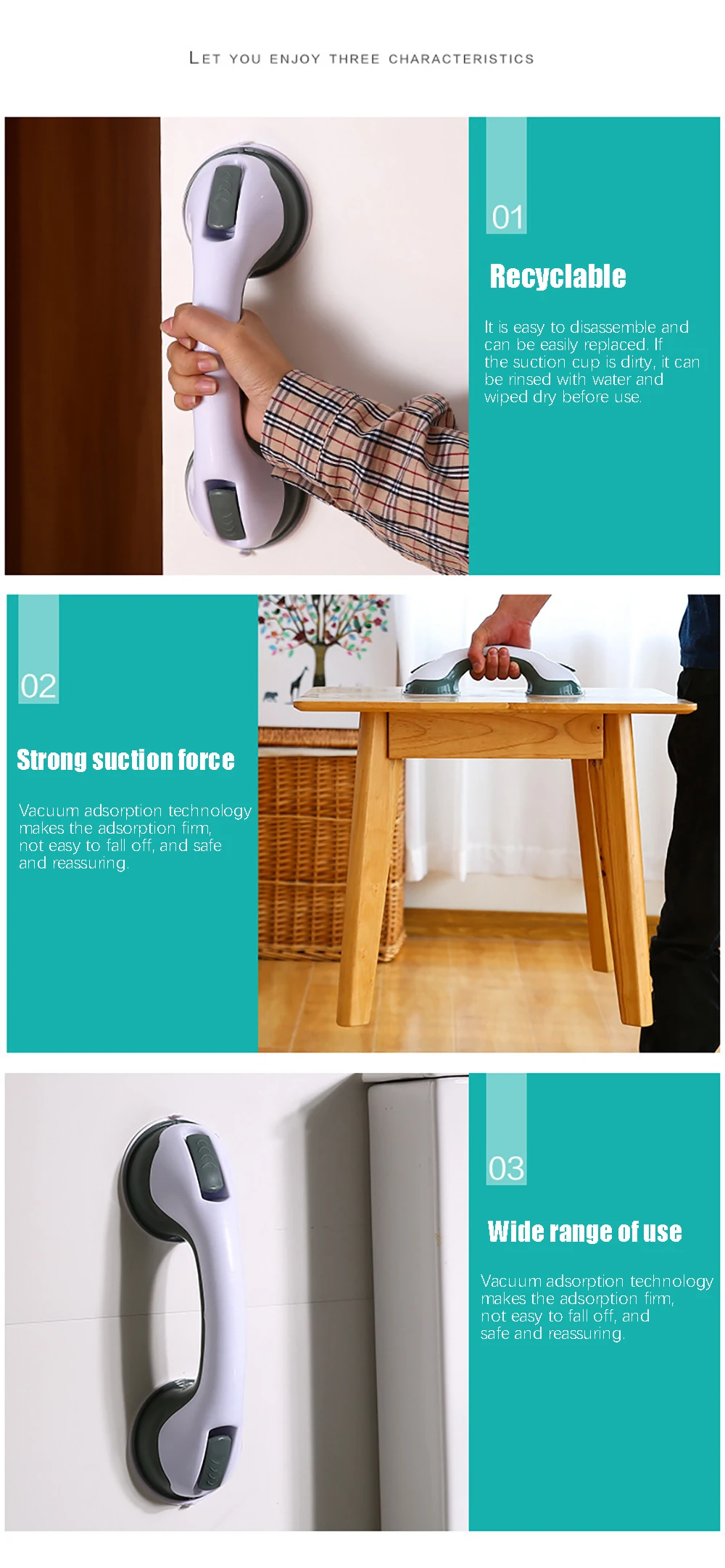 Description Picture 2 of itemBathroom Strong Vacuum Suction Cup Safety Handrails,Vacuum Sucker Handrail Plastics Suction Cup Bath Handle