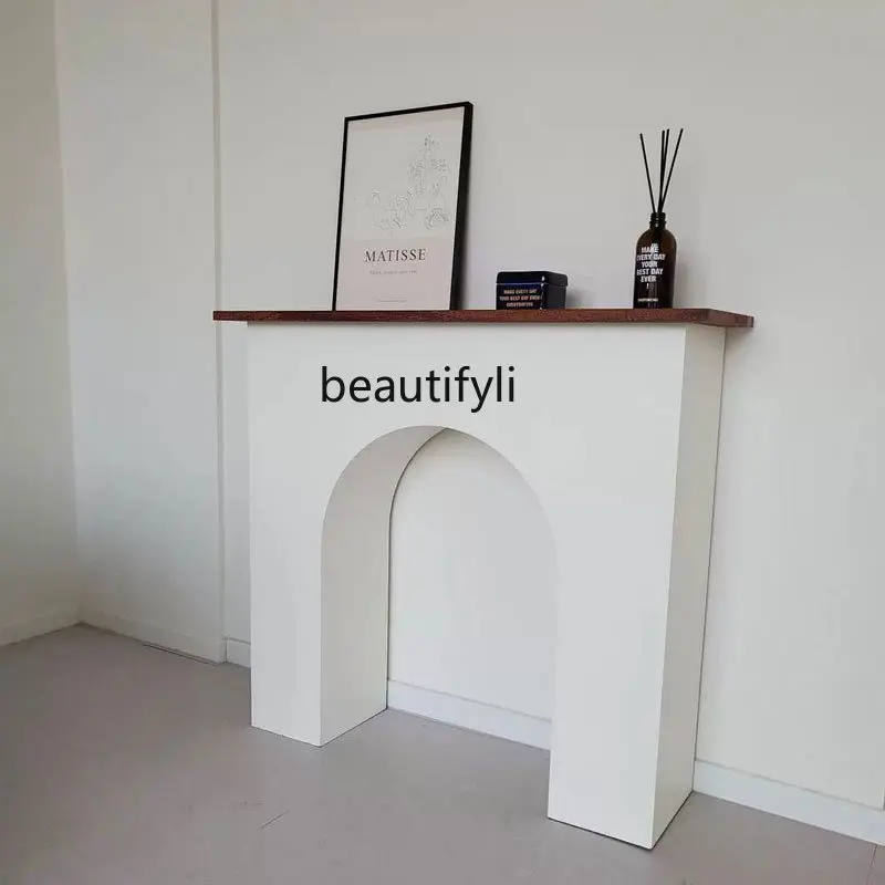 

yj French Retro Fireplace Curio Cabinet Nordic White Simple Shelf Display Cabinet