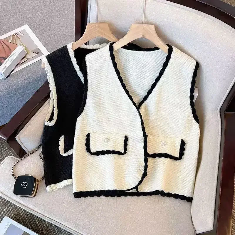 

Solid Color Sleeveless Ladies Sweater Ves Casual Tops Fashion Sweet Coat Temperament Loose New Buttons Women's Clothing V351