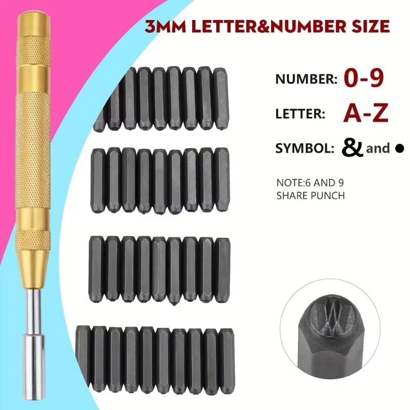 Letter and Number Stamp Punching Set with Metal Stamping Handle for Leather