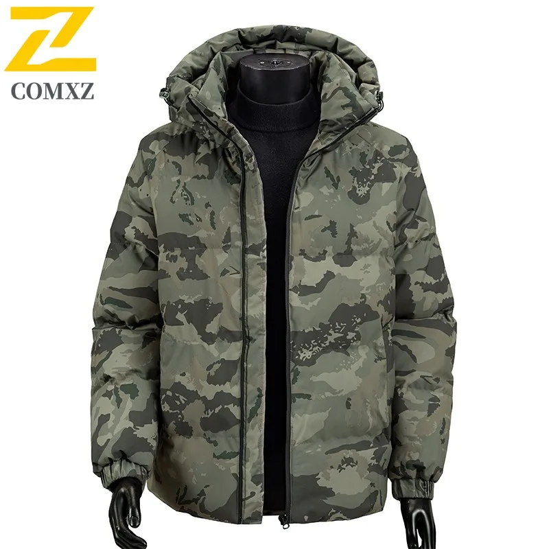 2025 Men's Camo Hooded Jacket  Winter Thermal Coat Waterproof Windproof Military Style Outdoor Travel Parka with Fleece Lining