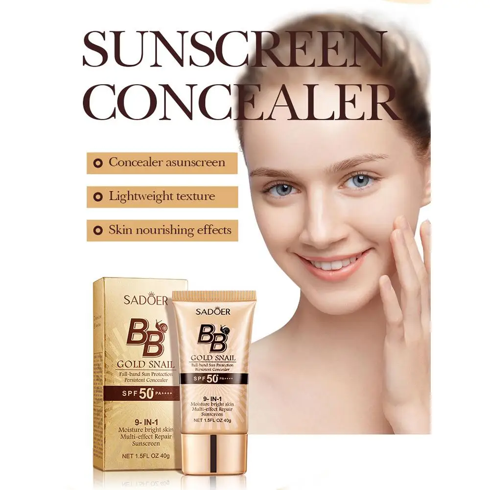 40g Gold Snail Sunscreen BB Cream Protector Facial Sun Block SPF50 BB Cream Isolation Lotion Concealer Facial Moisturizer 3