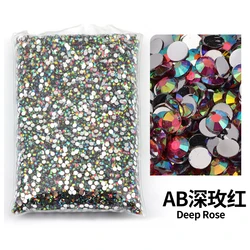 Red Series Bulk Resin Rhinestones - Flat Back Plastic Crystals for DIY Nail Art & Craft Projects (Deep Rose Red AB)