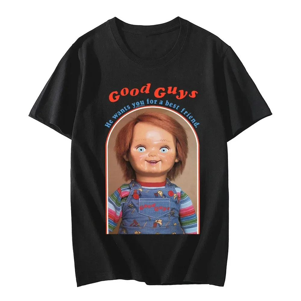 Neue Chucky Baumwoll-T-Shirts mit Anime-Grafikdruck, Damenmode, Lässige Kurzarm-T-Shirts, Harajuku Unisex-Tops, Kleidung
