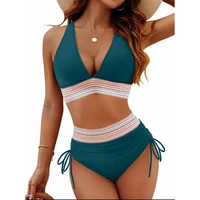 Sexy High-Waist V-Neck Bikini New Hot Sale Slimming Cross-Border Swimsuit Female Swimwear Elegant Fashionable Beach Apparel