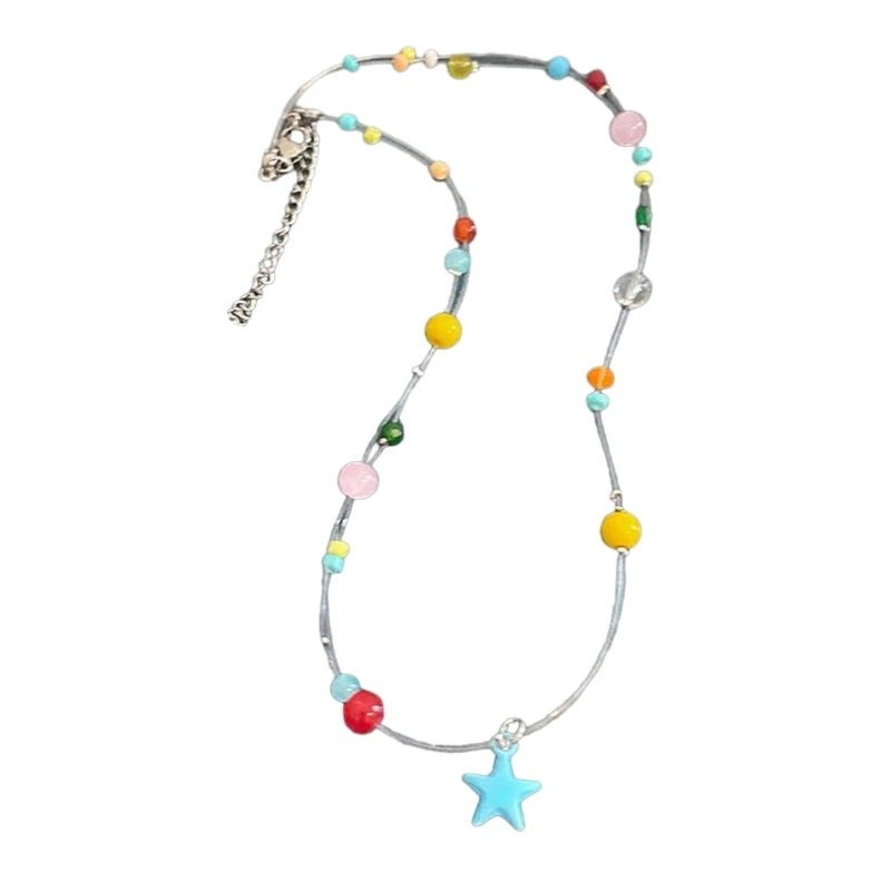 

Colorful Beaded Star Pendant Necklace Simple Delicate Colorful Beaded