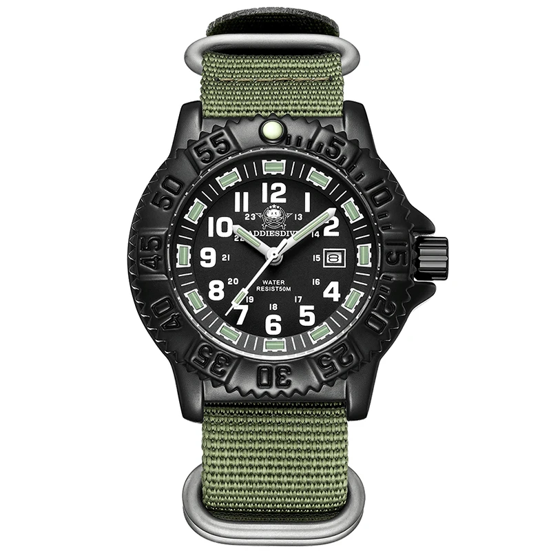 Addies dive Sport Watches Luminous tube Military NATO Nylon Wrist Watch Man Clock Fashion Chronograph Wristwatch Men's watch 