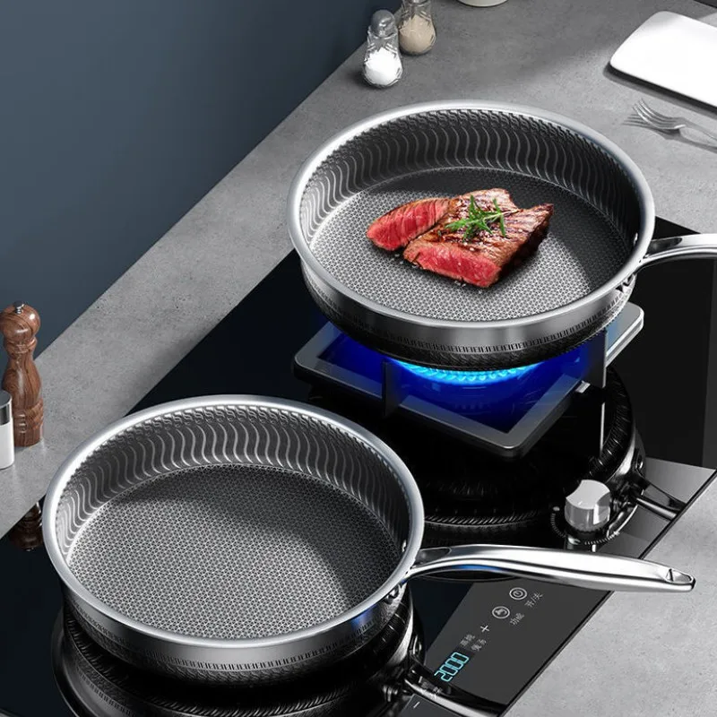 

Stainless Steel Frying Pan Wok Saucepan Kitchen Non Stick Pan Cooking Pot with Glass Lid Steak Egg Gas Stove Induction Cooker