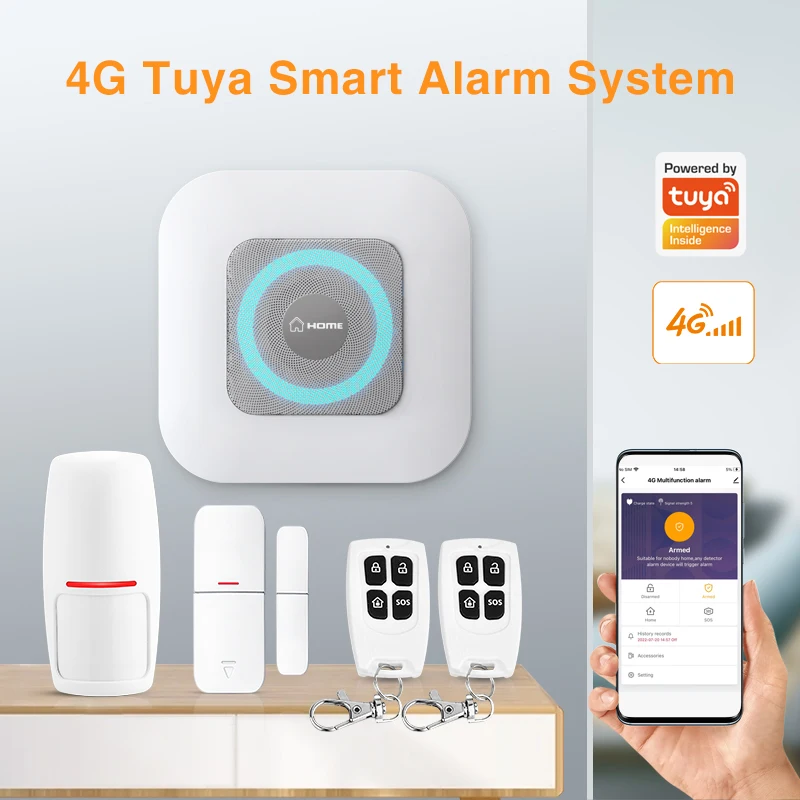 Tuya Smartlife APP Remote Control 4G Burglar Alarm System Home Security PIR Motion Sensor Door Contact Detector