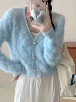 Pink ort Knitted Sweater Women's Autumn Winter Lazy Sle Loose Outerwear V-Ne Knitted Cardigan Coat Polyester Fiber