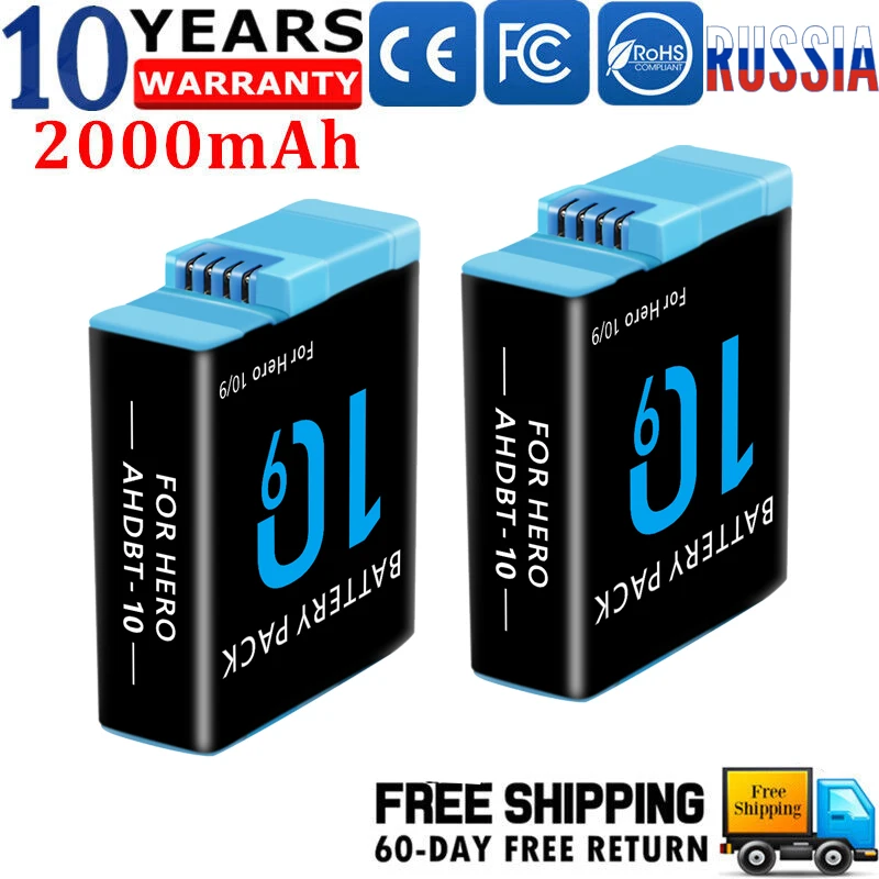 Rechargeable Battery Camera Battery For GoPro Hero 9 / Hero 10 Accessories 2000mAh
