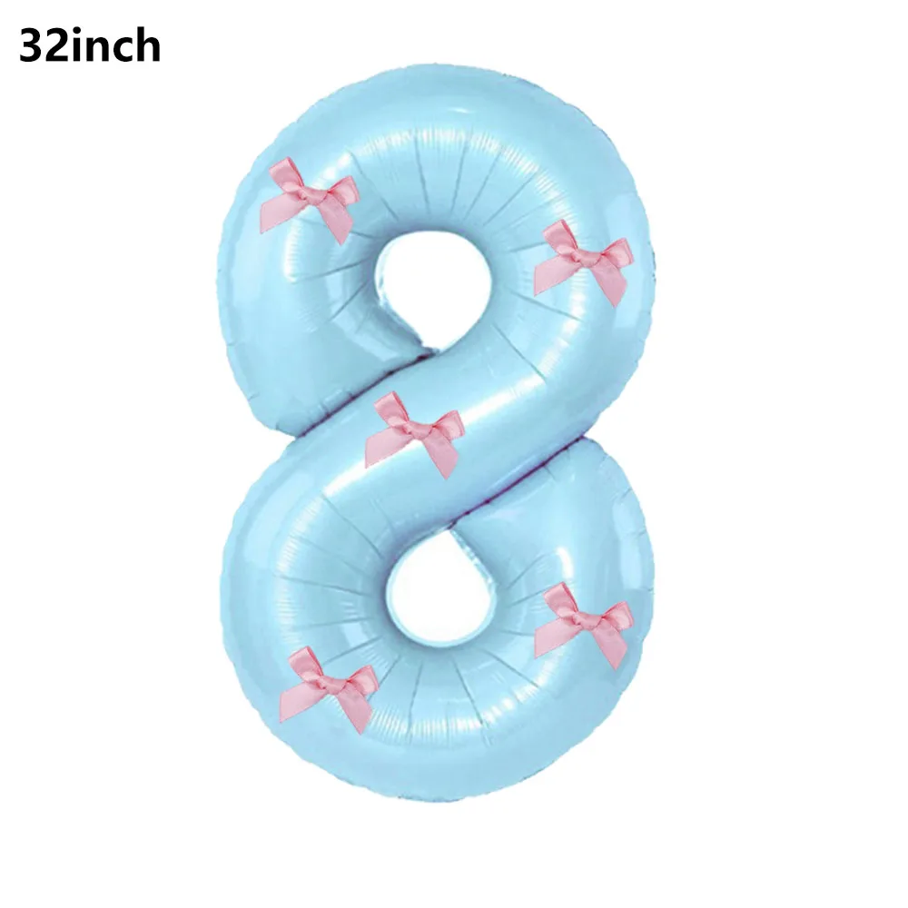 32 Blue, Pink, and Black Number Balloons with Ribbon Bows