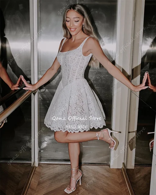 Qanz Lace Short Wedding Dress Appliques A Line Prom Dress Women