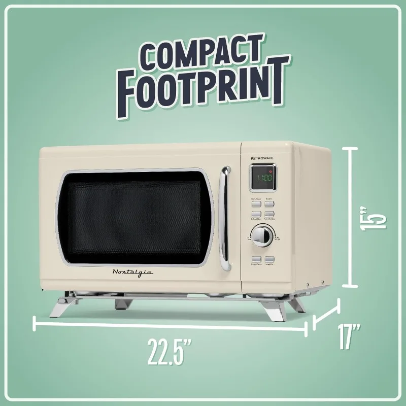 Nostalgia Mid-Century Retro Countertop Microwave Oven,900-Watt, 0.9 cu ft, 8 Pre-Programmed Cooking Settings,Digital Clock,Cream 5