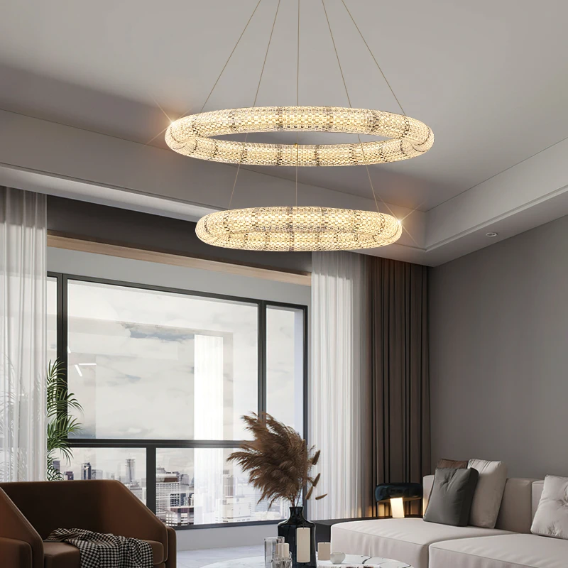 Modern Minimalist Crystal Pendant Lamp Indoor Living Room Dining LED Decor Chandelier Bedroom Hotel Popular Round Droplight New