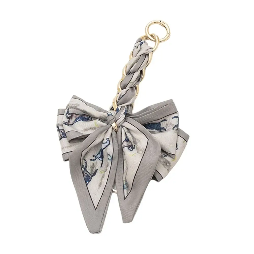 New Weave Soft Silk Scarf Keychain Bowknot Pendant Bag Charm Accessories Key Chain Fashion Car Key Holder Creative Gifts