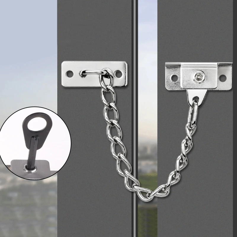 Window Lock Stainless Steel Chain Sliding Limiter Stop Door Restrictor