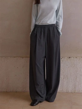 Moda autunno donna pantaloni dritti vestibilità ampia donna gamba larga pantaloni casual comodi in lana design del marchio MY0020 1