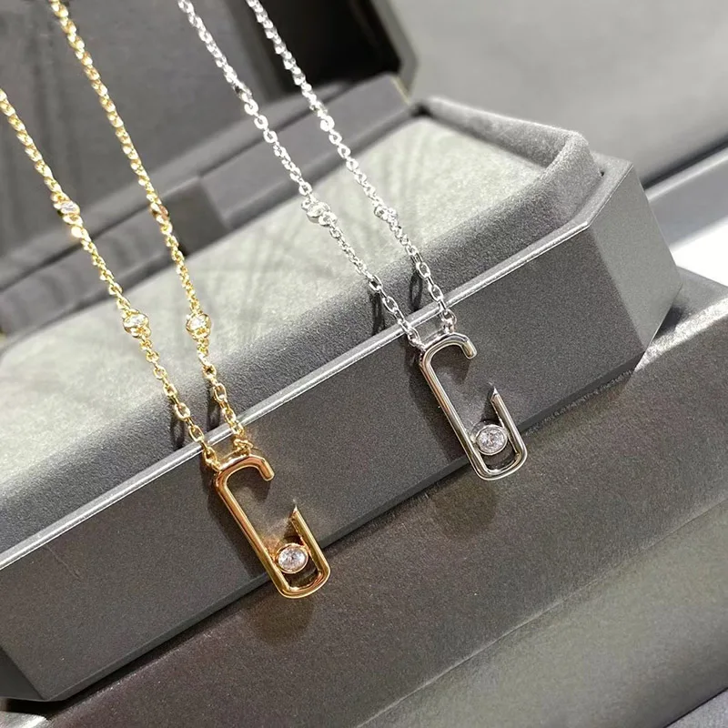 

Fashion Single Zircon Half Ring Smooth Necklace Original High Quality Logo Women's Valentine's Day Party Jewelry Gift