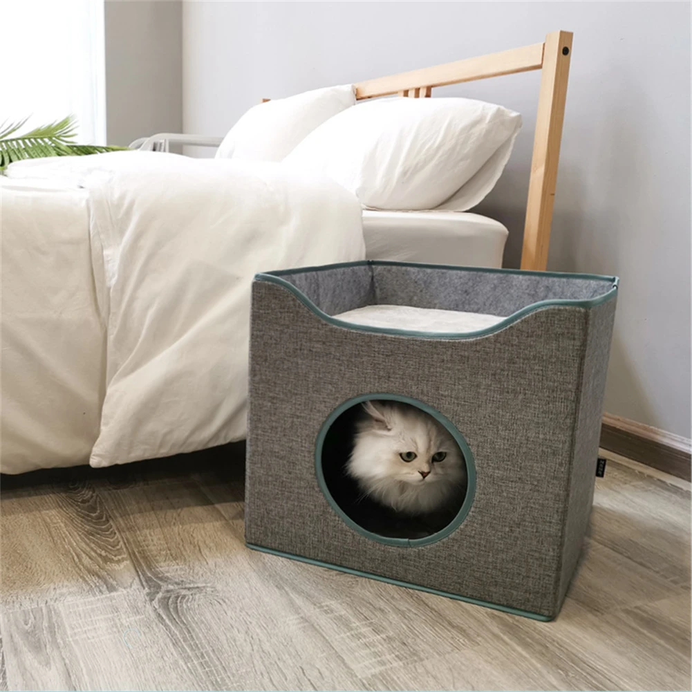 

Double Layer Cats Home Puppy Villa Semi Enclosed Kennel Foldable Square Cat Sleeping House Warm and Comfortable Pet Beds