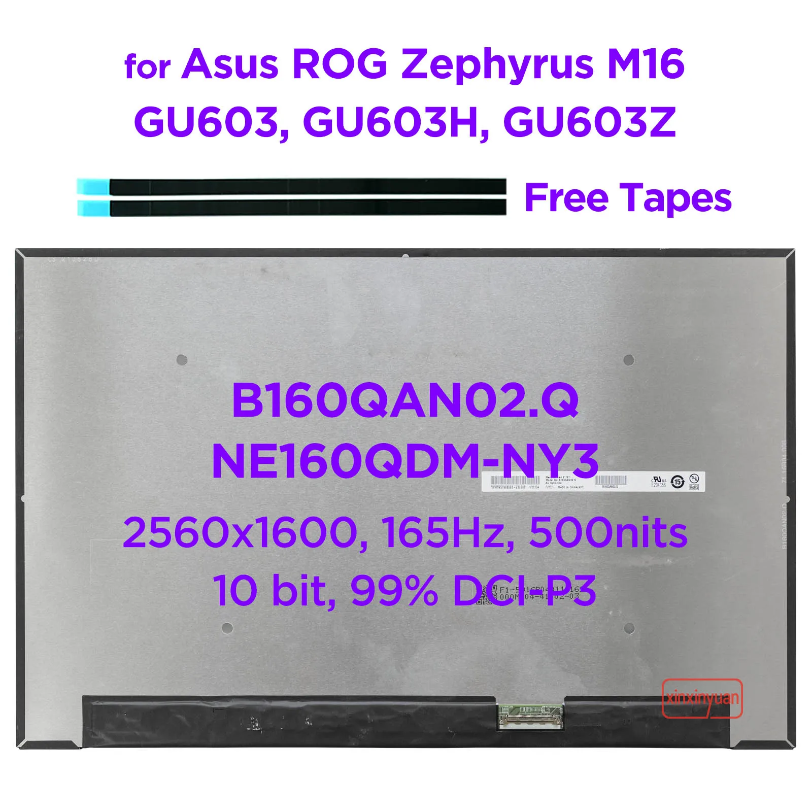 

16.0" QHD 2K 165Hz LCD Screen B160QAN02.Q NE160QDM-NY3 for ASUS ROG Zephyrus M16 GU603 GU603H GU603Z WQXGA 2560x1600 40pins eDP